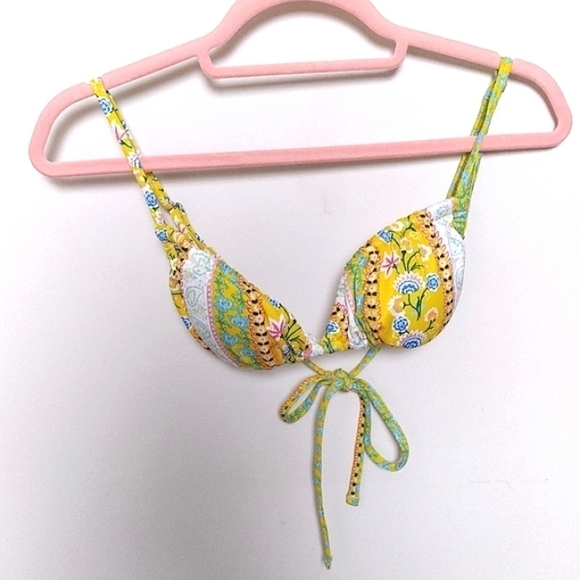 SHEIN Other - Shein Yellow Floral and Paisley Print String Bikini Top Size Medium